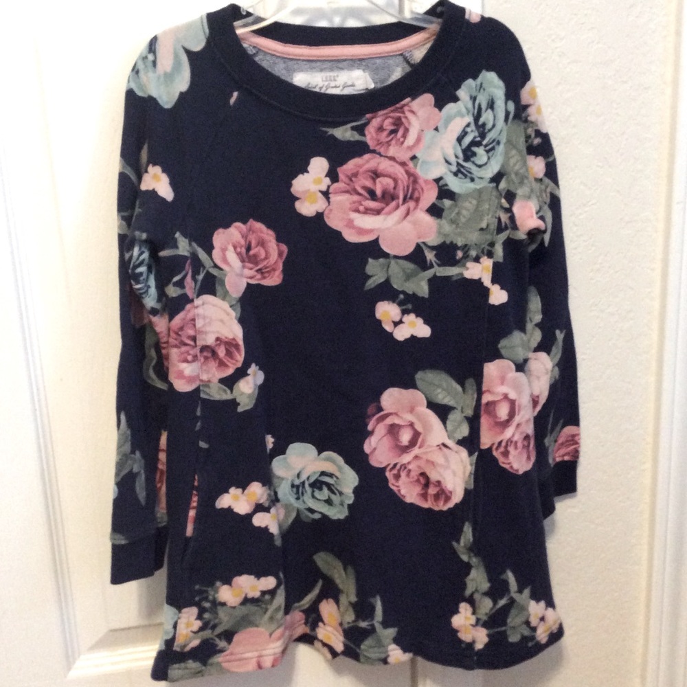 H&M LOGG girl’s blue pink floral roses long sleeved dress 6-8 yrs cotton blend